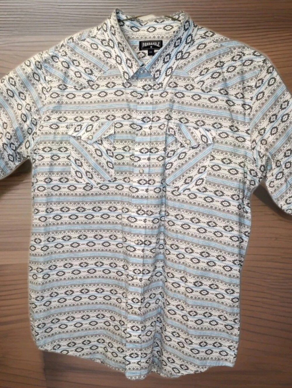 Panhandle Star Pearl Snap Shirt Sz 2X White Blue Geo Aztec Western Biker Cowboy